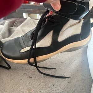 Prada Black and White High-Top Sneakers